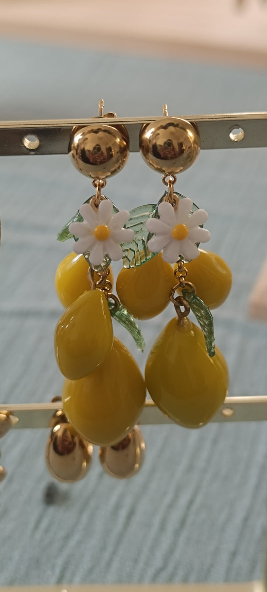 Boucles d'oreilles marguerites et citrons